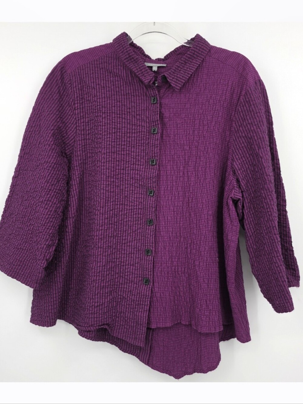 Habitat Long Sleeve Button Front Shirt XL Purple Seersucker Stretch